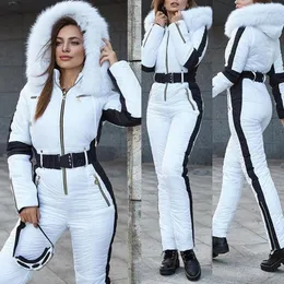 Piumino da donna alla moda da sci tuta invernale tuta da snowboard giacca in pelliccia sintetica con cappuccio pantaloni caldi