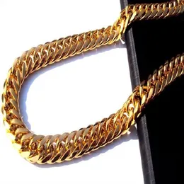 Heavy MENS 24K REAL SOLID GOLD FINISH THICK MIAMI CUBAN LINK NECKLACE CHAIN308f