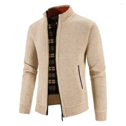 Men's Sweaters Men Knit Sweater Premium Knitted Stand Collar Winter Coat Thick Cardigan With Elastic Long Sleeves Zipper Closure For Fall