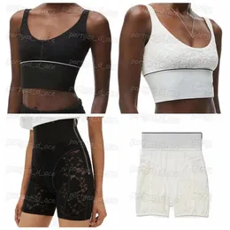 Lettres dentelle femmes survêtements sport sous-vêtements yoga ensemble soutien-gorge réservoirs shorts fente fermeture éclair élastique taille haute tunique Shorts273h