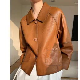 Women's Leather WFAMH Really Sheepskin Coat The Spring 2023 Contracted Fashion Single-breasted Leisure Real Jacket Seem