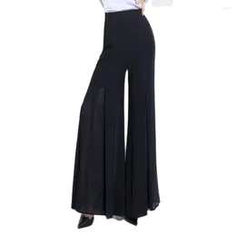 Pantaloni da donna Donna Chiffon nero Vita alta Gamba larga Culotte lunghe Pantaloni larghi estivi morbidi e sottili Pantaloni da ballo dalla S alla 4XL 5801