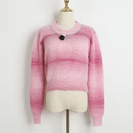 917 2023 Marka jesienna w tym samym stylu Sweter z długimi rękawem szyja pullowa różowa moda damska ubrania Wysokiej jakości damskie dl