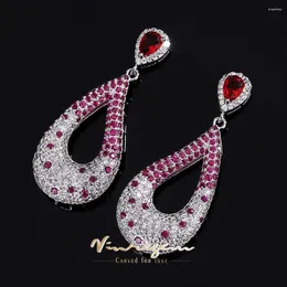 Dangle Earrings Vinregem Bohemia Pear Cut Lab CreatedEmerald Ruby Gemstone Sona Diamond Water Drop Party Fine Jewelry Wholesale