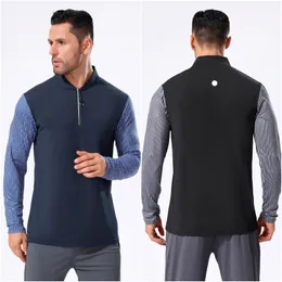 LL-A9 Yoga Outfit Mens Running Gym Tshirt Exercise Fitness Wear Sportwear Slim Shirts Outdoor Tops Long Sleeve Elastic Breathable Stand Collar