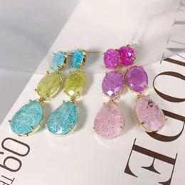 Dangle Earrings Bilincolor Fashion Broken Cubic Zirconia Blue And Green Earring For Women Wedding Jewelry