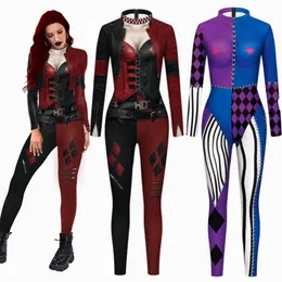 Catsuit kostümleri cadılar bayramı intihar palyaço prenses catsuit harleen quinzel kadrosu cosplay tulum kadın kızlar seksi zentai parti bodysuit