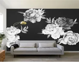 Black And White Watercolor Peony Rose Flowers Wall Sticker Home Decor Living Room Kids Room Wall Decal Flowers Decoration 2205234065306