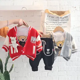 Clothing Sets Autumn Baby Boy Girl Clothes Bear Applique Jackets Long Sleeve Cartoon Tshirt Tops Pants Fall Winter Outfits 3Pcs 230919