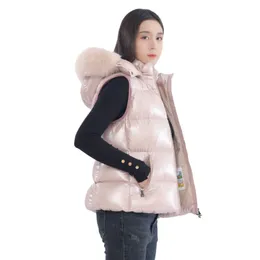 Mulheres Colete com Jaqueta de Pele Designer Puffer Coletes Brancos Com Capuz Colete Inverno Casal Bodywarmer Mulheres Jaqueta Sem Mangas Ao Ar Livre Quente Grosso Gilet