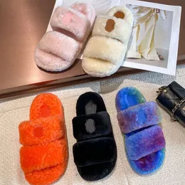 Designer de pele slides triomphe em shearling mulheres chinelos de inverno quente sandália peluda sola de borracha sapatos com caixa NO482