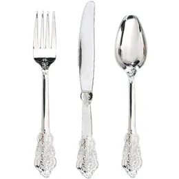 Dinnerware Sets 72 Pieces Silver Plastic Silverware- Disposable Flatware Set-Heavyweight Plastic Cutlery-Includes 24 Forks 24 Spoons 24 Knives 230920