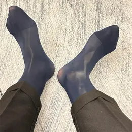 Men's Socks Sexy Oil Shiny Stockings Stretch Mid Tube Glossy Sheer Thin Pantyhose Men Dress Business