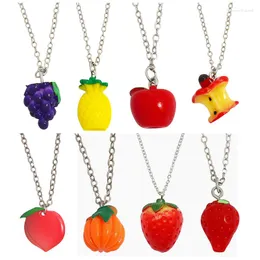 Pendant Necklaces Fruits Acrylic Resin Necklace Apple Pineapple Grape Peach Strawberry Chain For Kids Women Choker Jewelry Gift