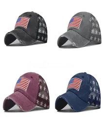 Kowbojowe kapelusze Trump American Baseball Caps Umyj w trudnej sytuacji flagi amerykańskie gwiazdy siatki czapki sunshade impreza hat dd2181281245