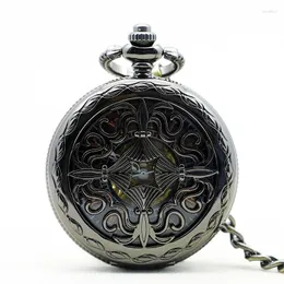 Pocket Watches Traditionell kinesisk knutning Mekanisk klocka svart retro Steampunk -kedja halsband hänge tillbehör klocka gåva