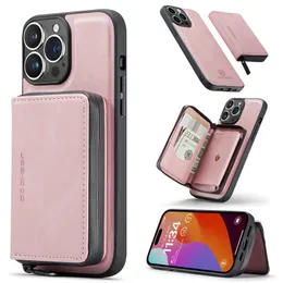 Shockproof Leather 2in1 Detachable 지퍼 지갑 카드 홀더 iPhone 15 Pro Max 14 13 12 11 XR XS X Kickstand Removable Phone Covers Conque 용.