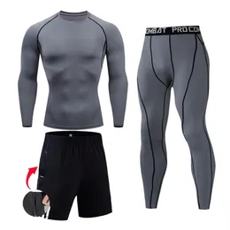 Uomo Compression set MMA T-shirt a maniche lunghe Pantaloni attillati da uomo Fitness Bodybuilding Abbigliamento Skull Top Rashguard Tuta sportiva Uomo186Q