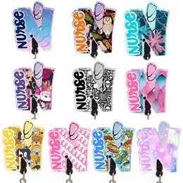 5 Pcs/Lot Key Rings Custom Medical Design Scrub Life Nurse Acrylic Retractable Badge Holder Nurses Doctors ID Name Card For Healthcare Worker Accessories