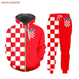 Herrspårsperioder Anpassade S-6XL Kroatien Flagg Män sportkläder sätter lyx 3D Red White Grid Print Zipper Jackets Hoodie T-Shirt Tank JOGGERS PANTS 230920