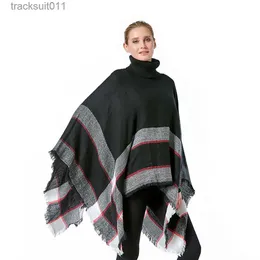 Women's Cape Women Spring Autumn Shawl Lady Dzianin Wrap Plaid Cloak Loose Turtleeck Sweater Fall Poncho Hurtowa wysyłka L230920