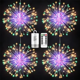 Decorações de Natal Natal LED Pendurado Starburst String Lights 100-200 Leds Firework Fairy Garland Luzes de Natal ao ar livre para festa Decoração de casa 230920