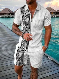 رجال المسارات للرجال الصيفية للسبالة البولو بدلة Outoor v-neck zipper shirtshorts men suit disual fashion men polo set jogging 230920