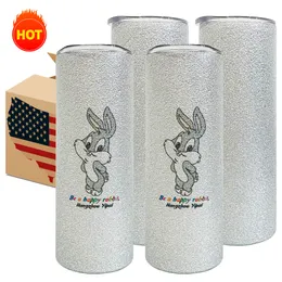 Free shipping warehouse double walled 304 Stainless Steel 20oz Silver Rough Glitter Sublimation Tumbler with lids for Sublimation Heat Transfer 25 pack