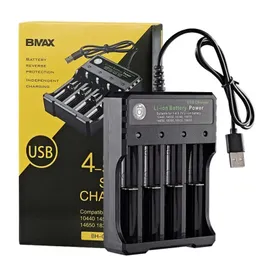 Bmax 18650 USB 케이블이있는 리튬 배터리 충전기 4 3 2 1 충전 용 슬롯 26650 18490 18350 충전식 배터리 충전기 스마트 정보 6 보호