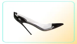 O mesmo para Gianvito Rossi 2017 Última Moda Feminina Salto Alto Exclusivo de couro e PVC Pontudo Toe Bombas sapatos sociais5312965