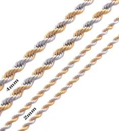 Cadena de cuerda de acero inoxidable de 2 mm y 4 mm de ancho Collar de oro Llamativo g Collar trenzado de acero inoxidable 316L Cadena de oro 4723867