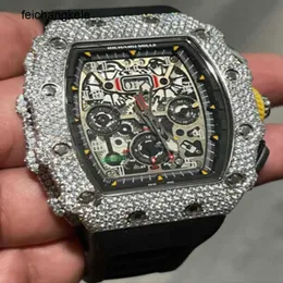 Richardmill Watch Mechanical Watches 17 Carat #039;s Vvs1 White Moissanite Diamond Round Cut Automatic Luxury Men Jng3