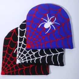 Ball Caps Fashion Knitting Spider Web Design Hat For Men Women Pullover Pile Cap Y2k Goth Warm Beanie Hats Hip-hop Street