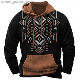 Herrhuvtröjor Sweatshirts Autumn Men's Hoodies 3D Totem Print Street Vintage Sweatshirt Overdimensionerad huvtröja för män Kläder 4xl Pullover Long Sleeve Tees Topsl230920