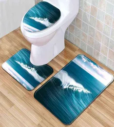 Thregost 3Pcsset Scenic Pattern Bath Mat Toilet Rug Bathroom Soft Absorbent Mats Microfiber Shower Tub Rugs Toilet Floor Carpet L1518308