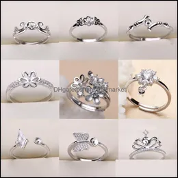 Mücevher Ayarları Toptan DIY Pearl Ring 925 Kadınlar İçin Şerit 9 Stil Ayarlanabilir Boyutlar Noel Hediye Moda Del Del Dhgarden OTWXB