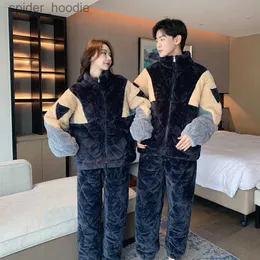 Women's Sleep Lounge 2023 New Winter couples matching pajamas Coral Fleece Thickened Warm Two-Piece Suit Loose Casual stand collar Nightclothes L230920