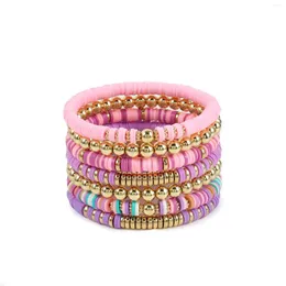 Strand 7st/Set Multicolor Polymer Clay Pärled Stretch Armband för kvinnor Boho Beach Heishi Y2K Jewelry Gift