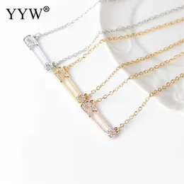 Jewerly Necklace Safety Pin Pendant Necklace oval Chain with lanestone for Women246V