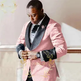 Szmanlizi 2022 Pink Floral Printed Wedding Tuxedos för brudgummen Slim Fit Men's Groom Suits 2 Pieces Man Party Formal Man BL180m