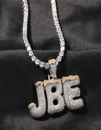 Hommes femmes plaqué or Bling CZ diamant bricolage nom personnalisé lettre nom pendentif collier avec chaîne de corde de 24 pouces 5239187
