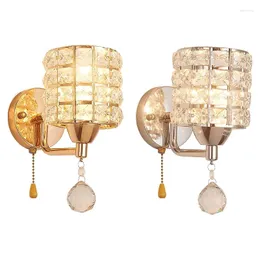 Wall Lamp Sconce AC85-265V Pull Chain Switch Crystal Lights Modern Stainless Steel Base Lighting
