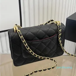 Caviar and Cowhide Bag Black Shoulder Handbags Slots Wealth with Gold Card Crossbody Inner Pockets and Chain