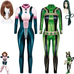 Catsuit kostümleri anime benim kahraman akademisi ochaco uraraka asui tsuiu froppy cosplay kostüm peruk sıkı baskı tulumlar kadın seksi karnaval takım elbise