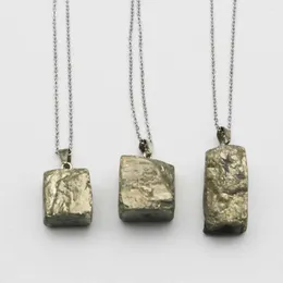 Pendant Necklaces Natural Pyrite Raw Stone Irregular Square Flash Ore Stainless Steel Necklace Diy Reiki Charm Jewelry Gift Wholesale 1Pcs