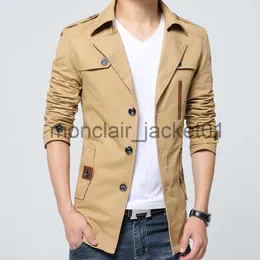 Men's Trench Coats Autumn Pure Cotton Trench Coat Men New Wash Windbreaker Overcoat Slim Long Coat Turn Down Collar Casual Jacket Blue Zoeva J230920