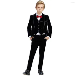 Ternos masculinos formais de veludo menino vestido de festa de casamento crianças blazer colete calças 3 peça criança smoking baile desempenho traje homme casamento