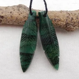 Loose Gemstones Carved African Jade Feather Earring Beads Semiprecious Jewelry Earrin36x12x2mm3.8g