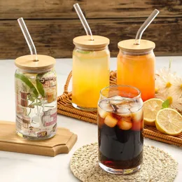 Can USA Warehouse 16oz Blank Can Shaped Glass Water Cup Beer Soda Mugs With Bamboo LidとPlastic Straw Sublimation clear Frosted Tumblers 920