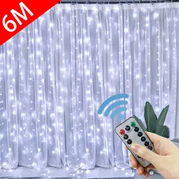 Andra evenemangsfestartiklar LED -gardin Garland på fönstret USB String Lights Fairy Festoon Remote Control Christmas Wedding Decorations For Home Room 230919
